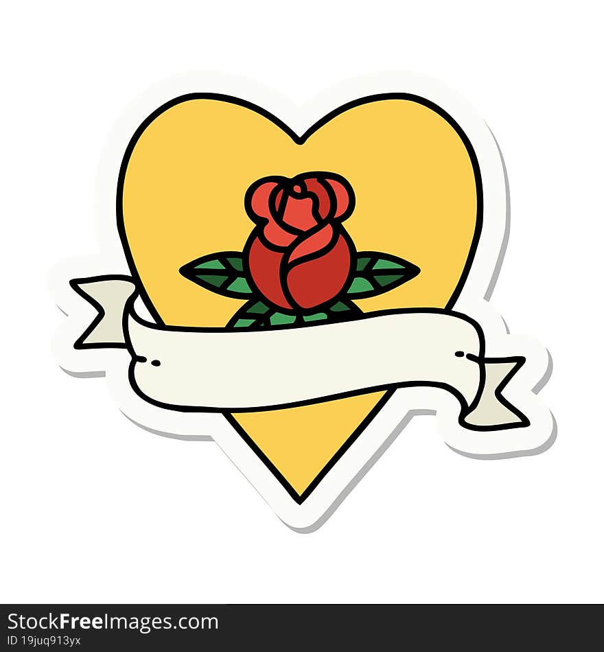 sticker of tattoo in traditional style of a heart rose and banner. sticker of tattoo in traditional style of a heart rose and banner