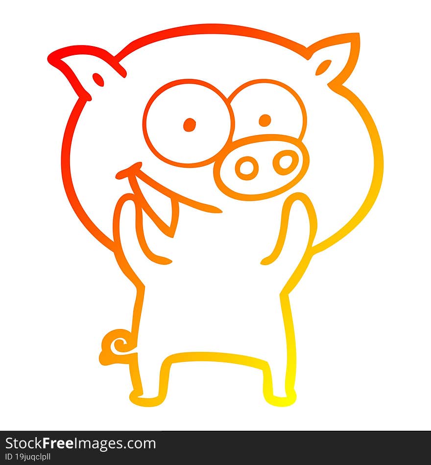 warm gradient line drawing of a cheerful pig cartoon