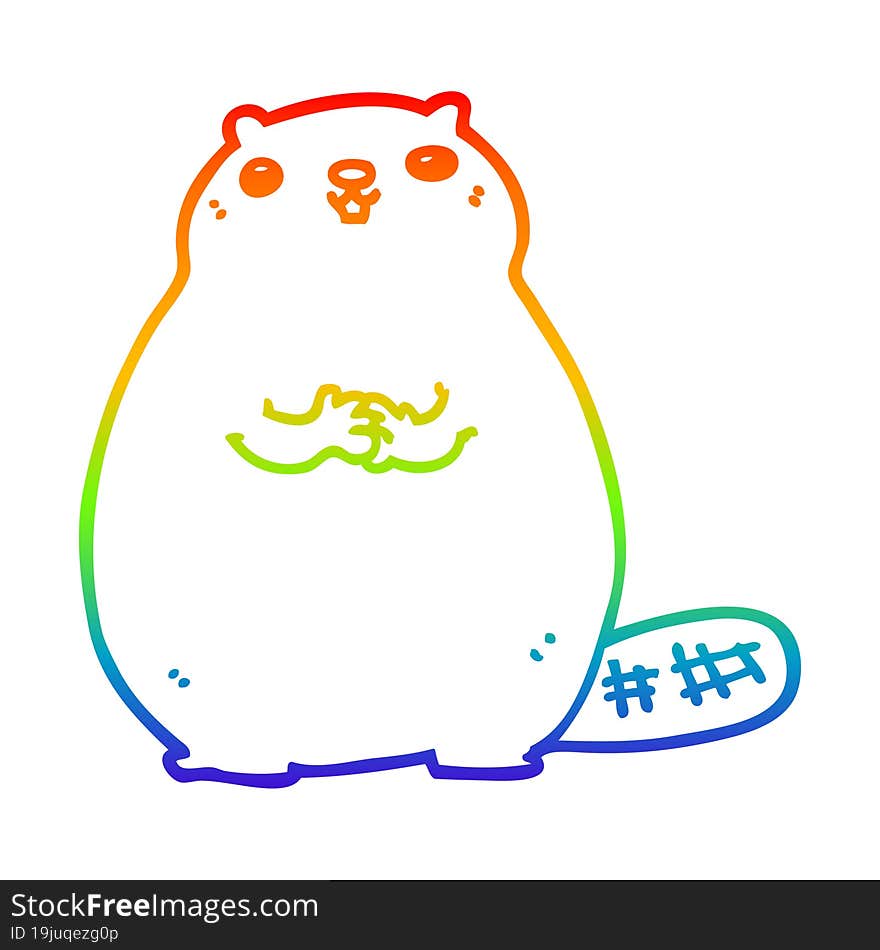 Rainbow Gradient Line Drawing Cartoon Beaver