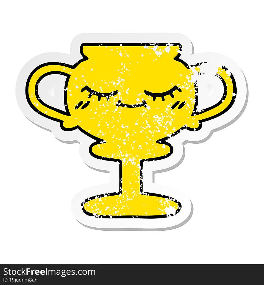 distressed sticker of a cute cartoon trophy