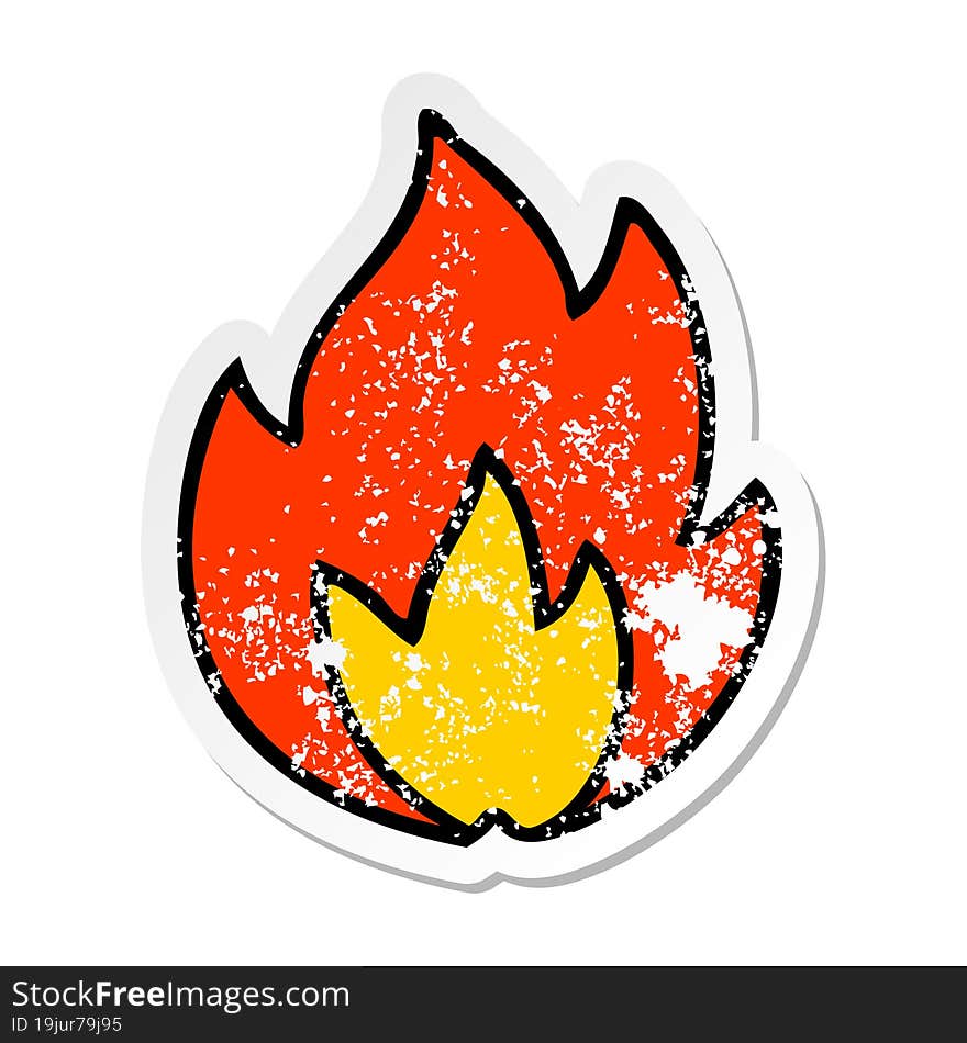 distressed sticker of a cute cartoon fire