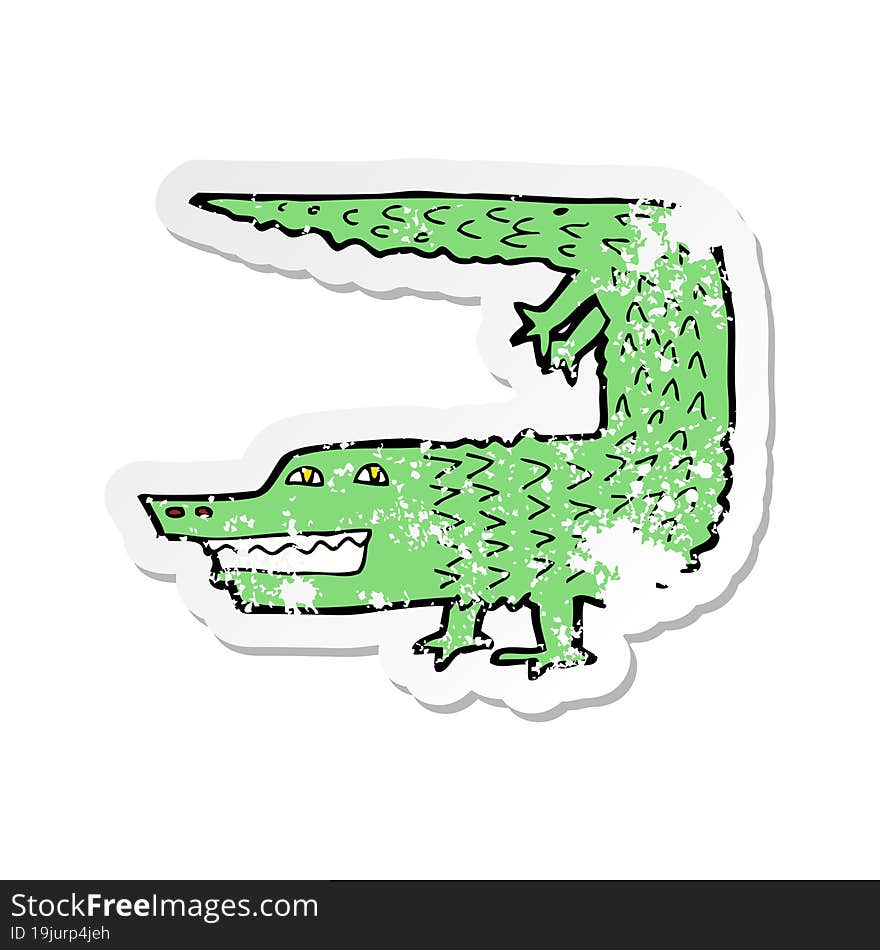 Retro Distressed Sticker Of A Cartoon Crocodile