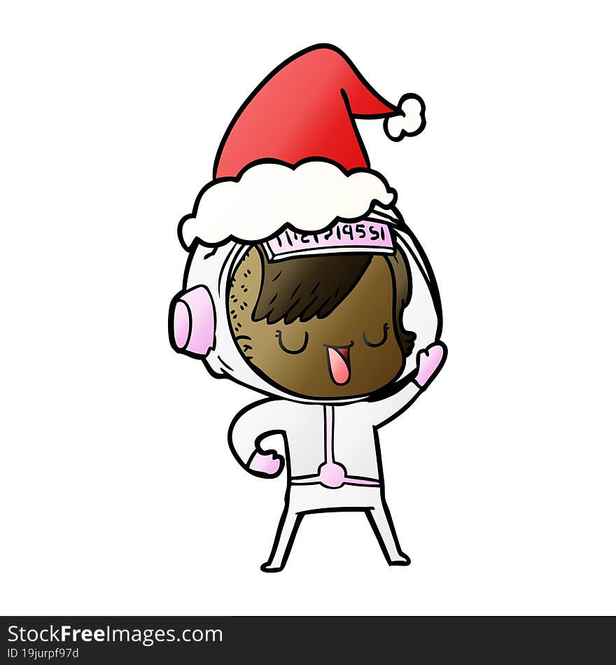 hand drawn gradient cartoon of a astronaut woman wearing santa hat