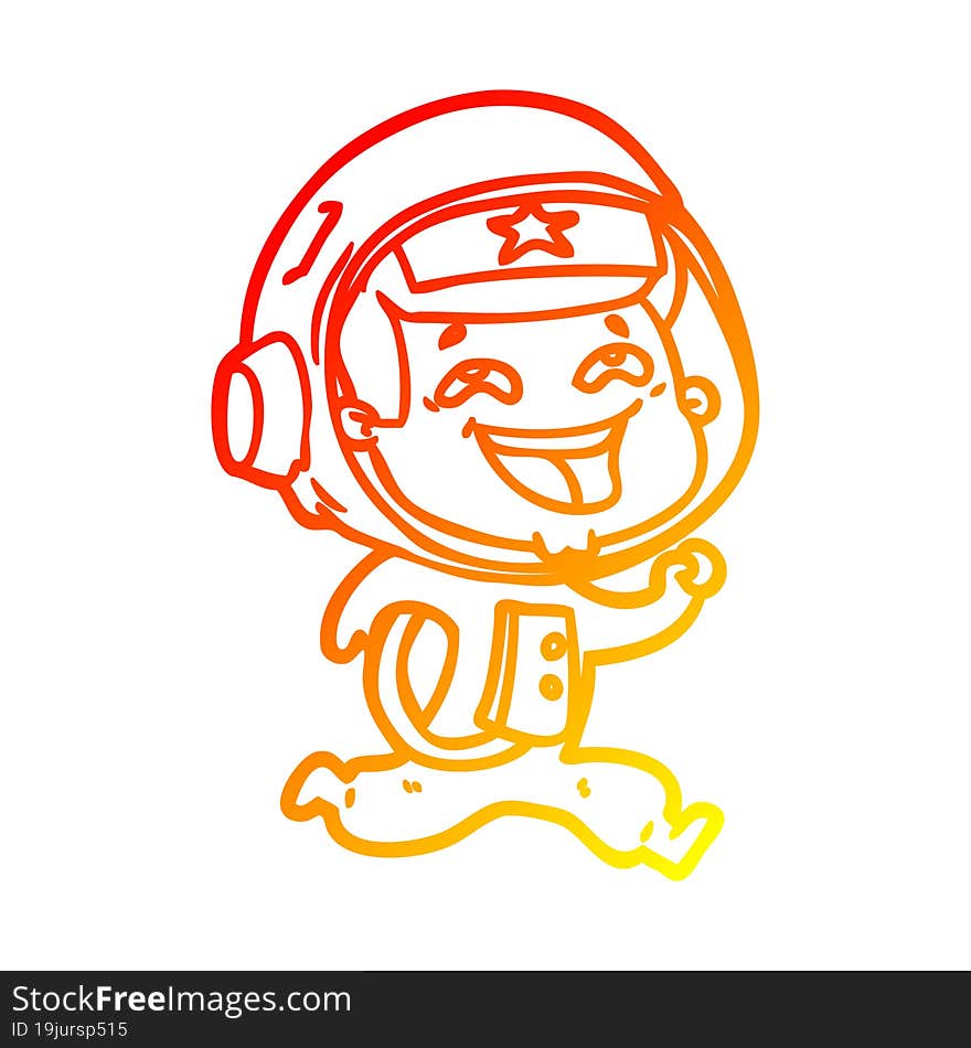 warm gradient line drawing of a cartoon laughing astronaut