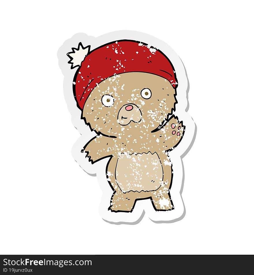 retro distressed sticker of a cute cartoon teddy bear