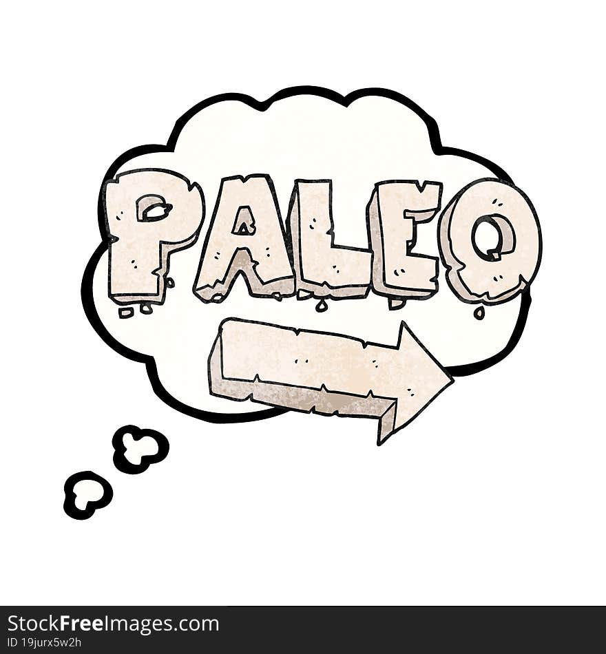 freehand drawn thought bubble textured cartoon paleo diet pointing arrow