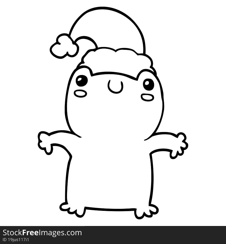 Cute Cartoon Frog Wearing Christmas Hat