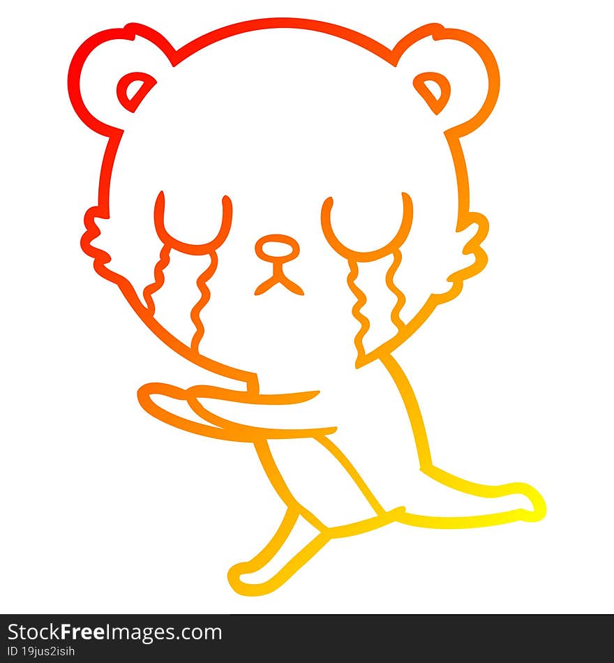 warm gradient line drawing crying polar bear cartoon