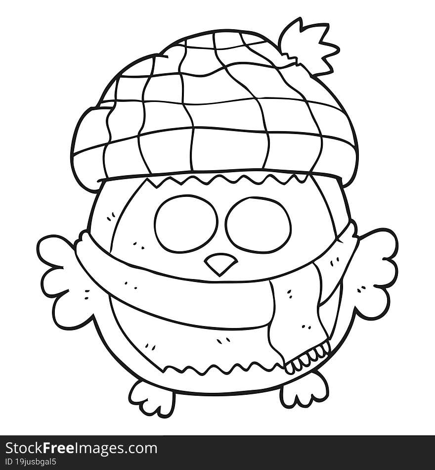 black and white cartoon cute little owl