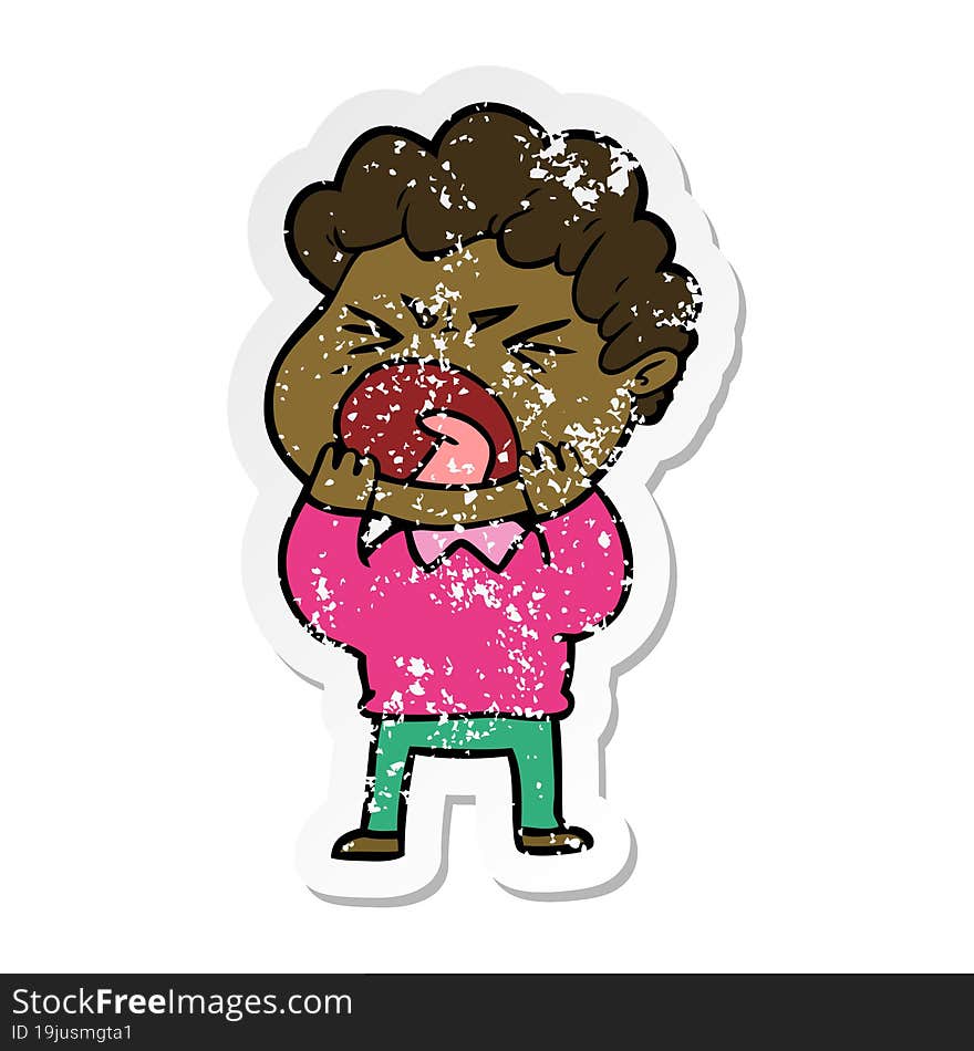 distressed sticker of a cartoon furious man