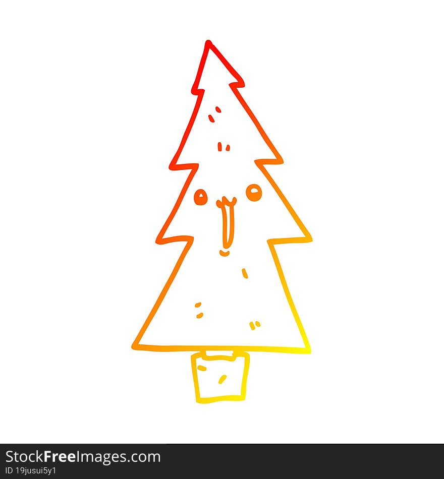 Warm Gradient Line Drawing Cartoon Christmas Tree