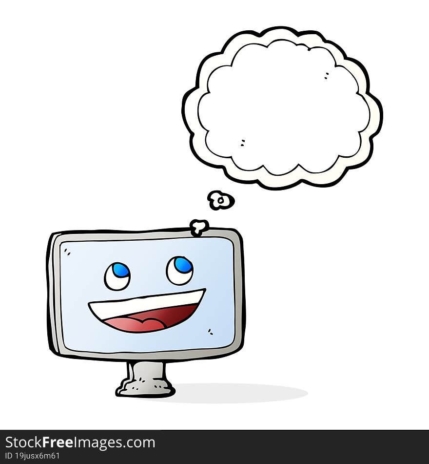 cartoon computer screen with thought bubble