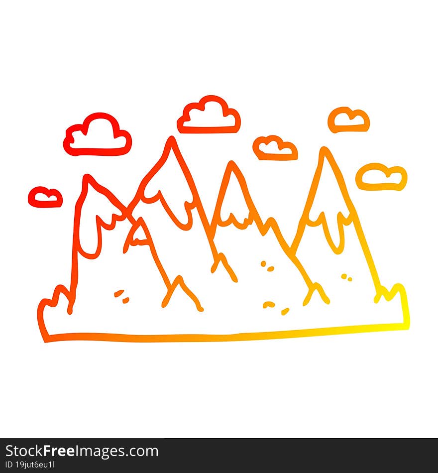 Warm Gradient Line Drawing Cartoon Mountain Range