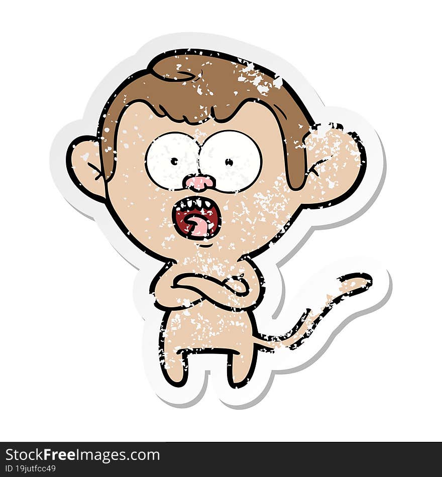 distressed sticker of a cartoon shocked monkey