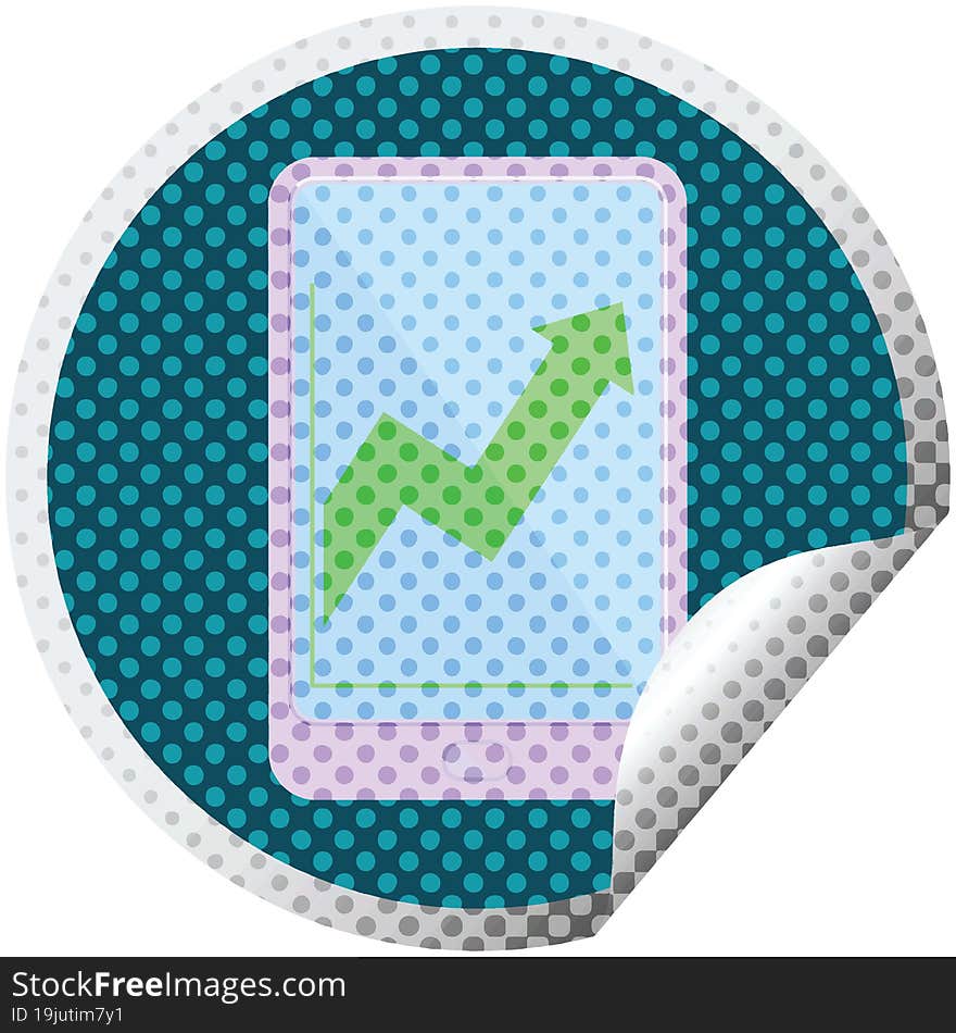 electronic tablet showing business performance graphic vector illustration circular sticker. electronic tablet showing business performance graphic vector illustration circular sticker