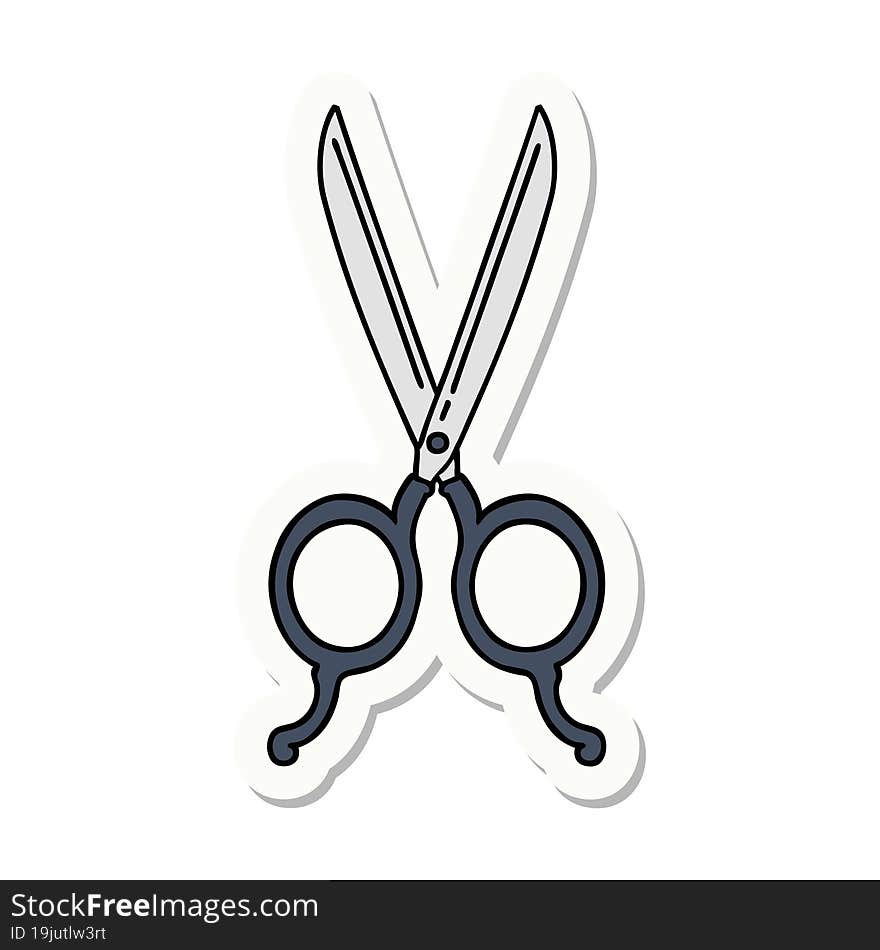 Tattoo Style Sticker Of Barber Scissors