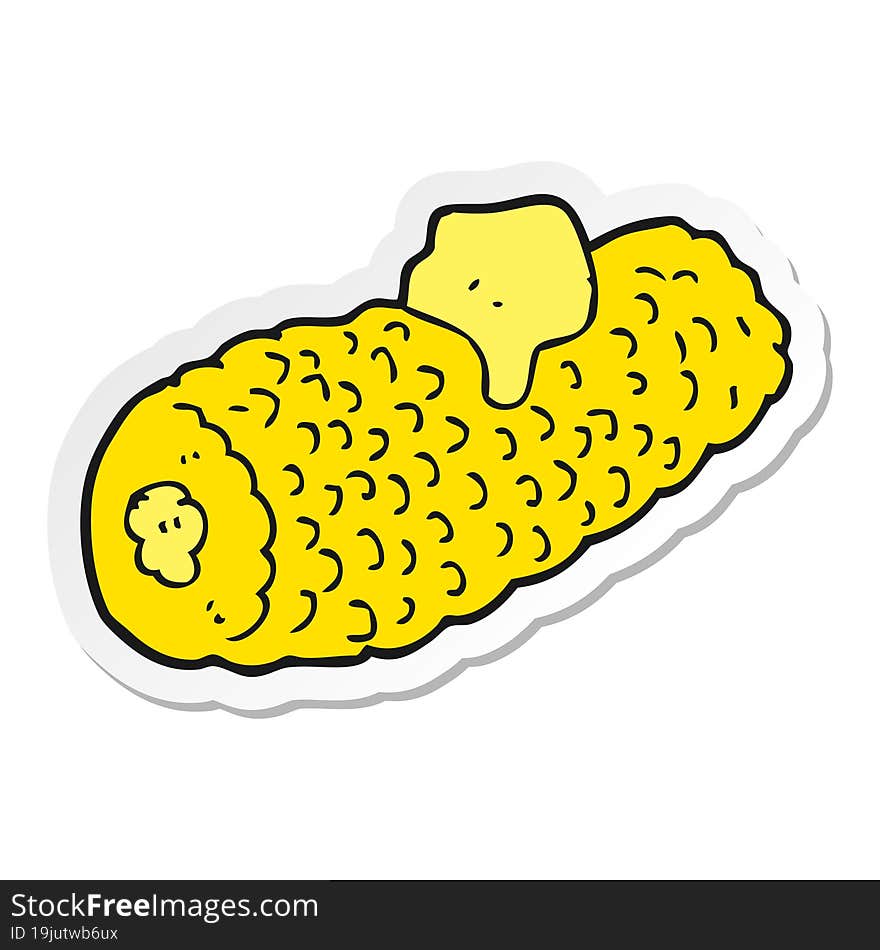 sticker of a cartoon corn on cob with butter