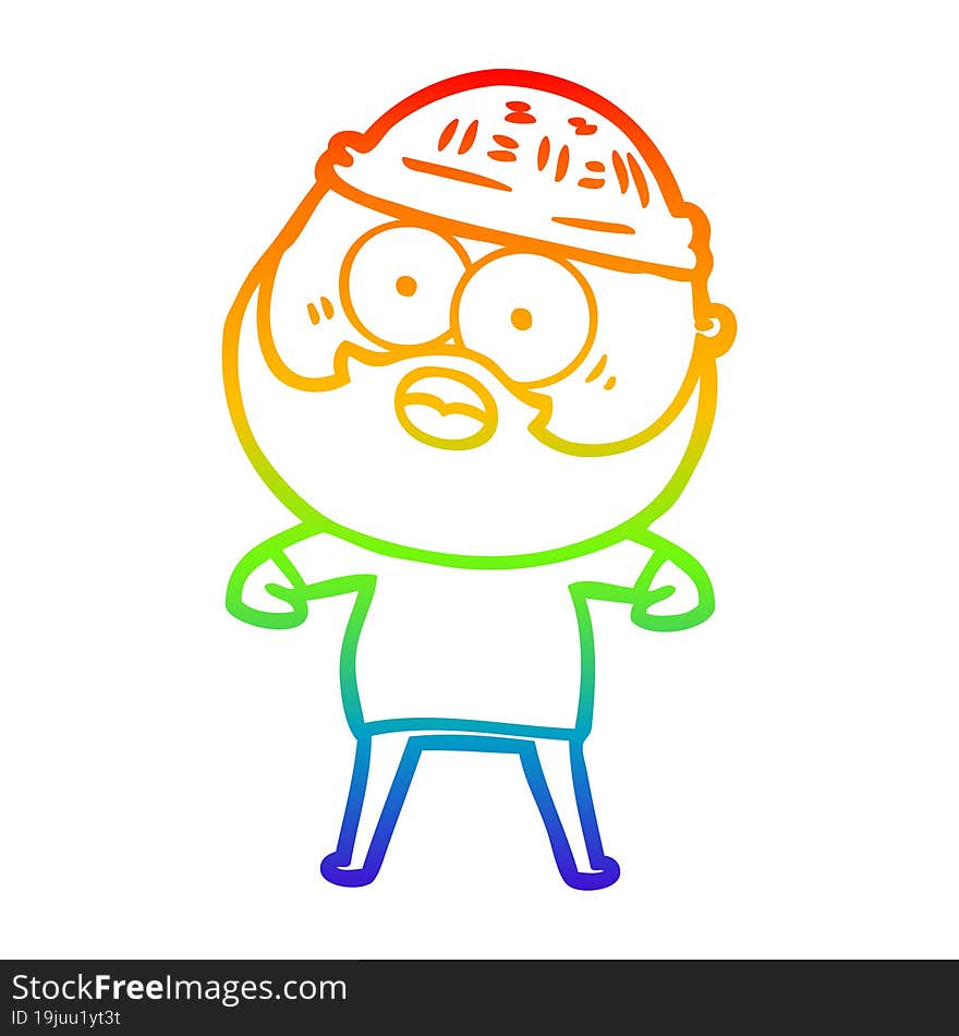 rainbow gradient line drawing cartoon surprised bearded man