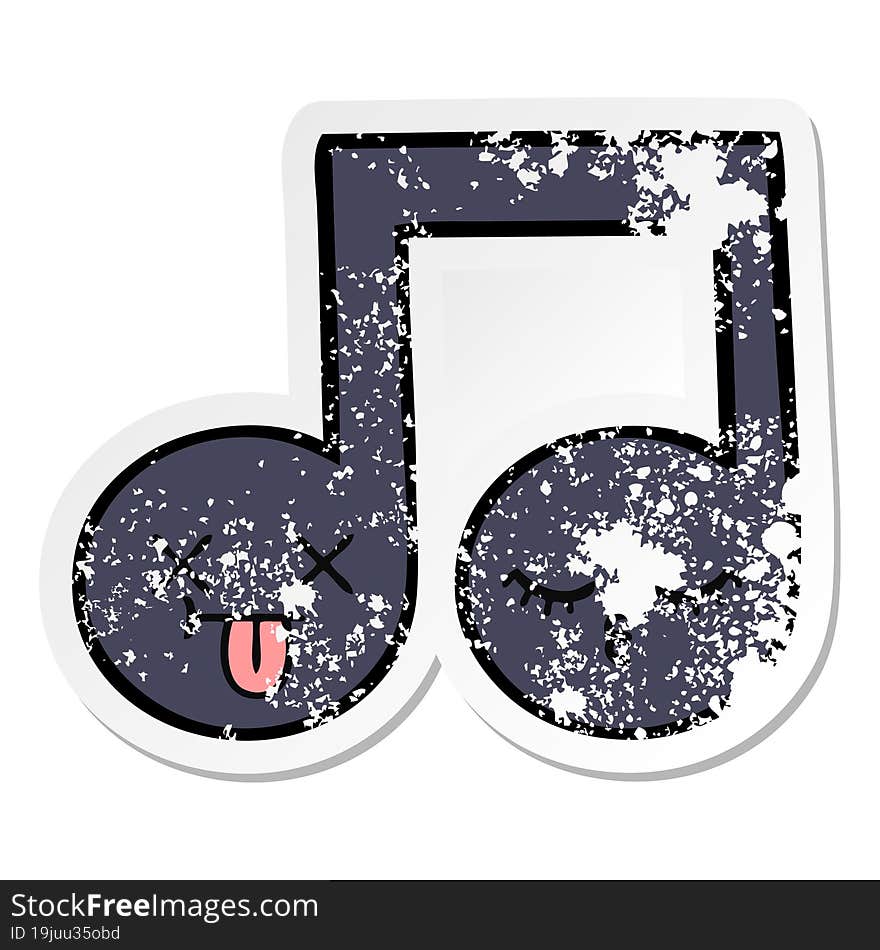 Distressed Sticker Of A Cute Cartoon Musical Note