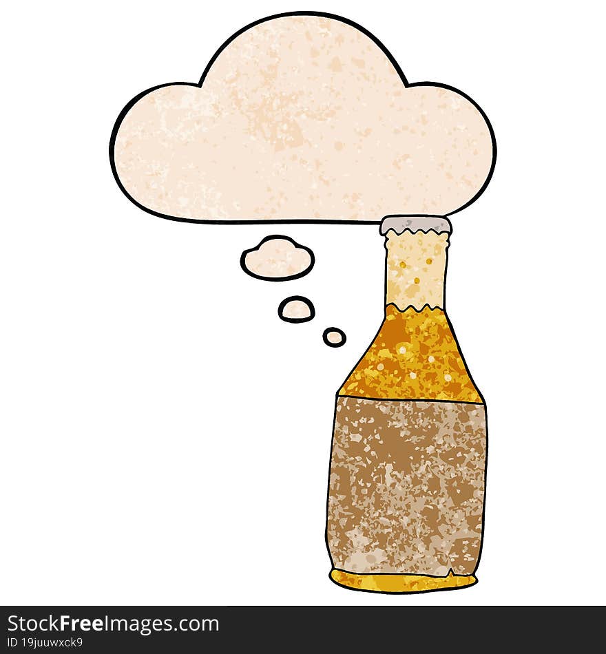 cartoon beer bottle with thought bubble in grunge texture style. cartoon beer bottle with thought bubble in grunge texture style