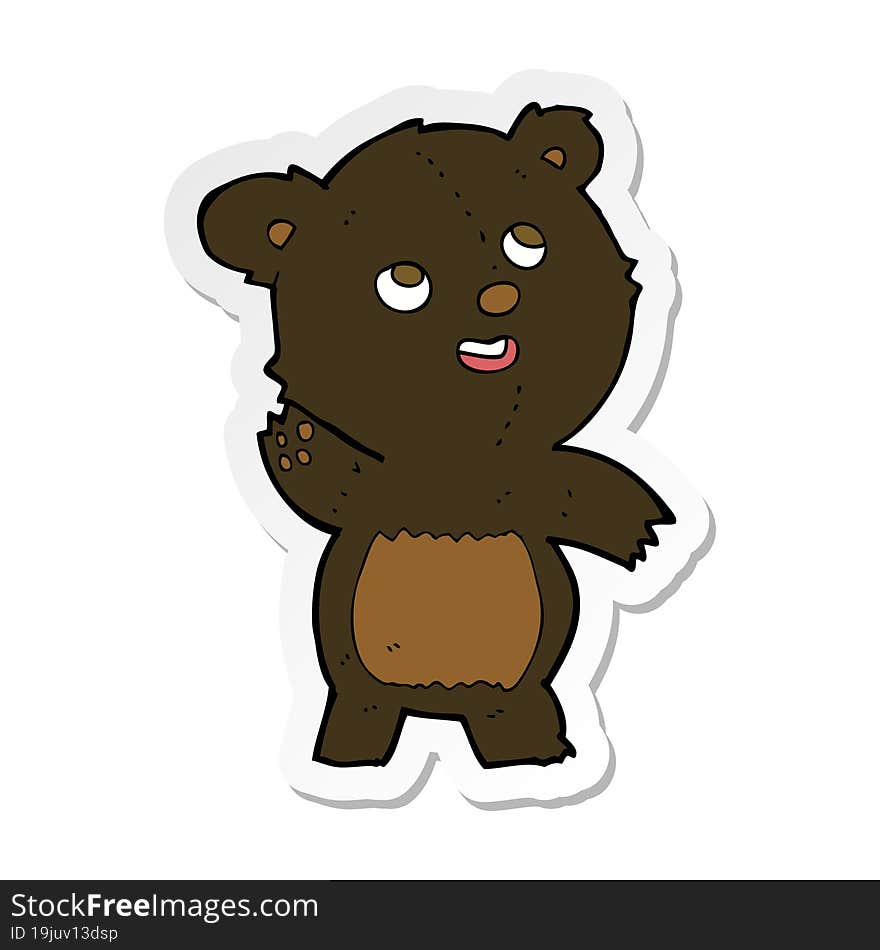 sticker of a cartoon cute waving black bear teddy