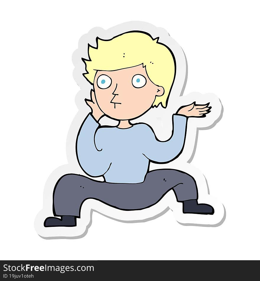 sticker of a cartoon boy doing crazy dance