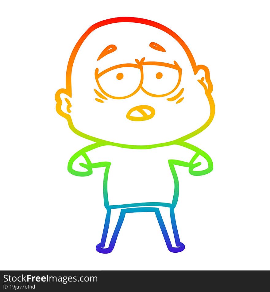 rainbow gradient line drawing cartoon tired bald man