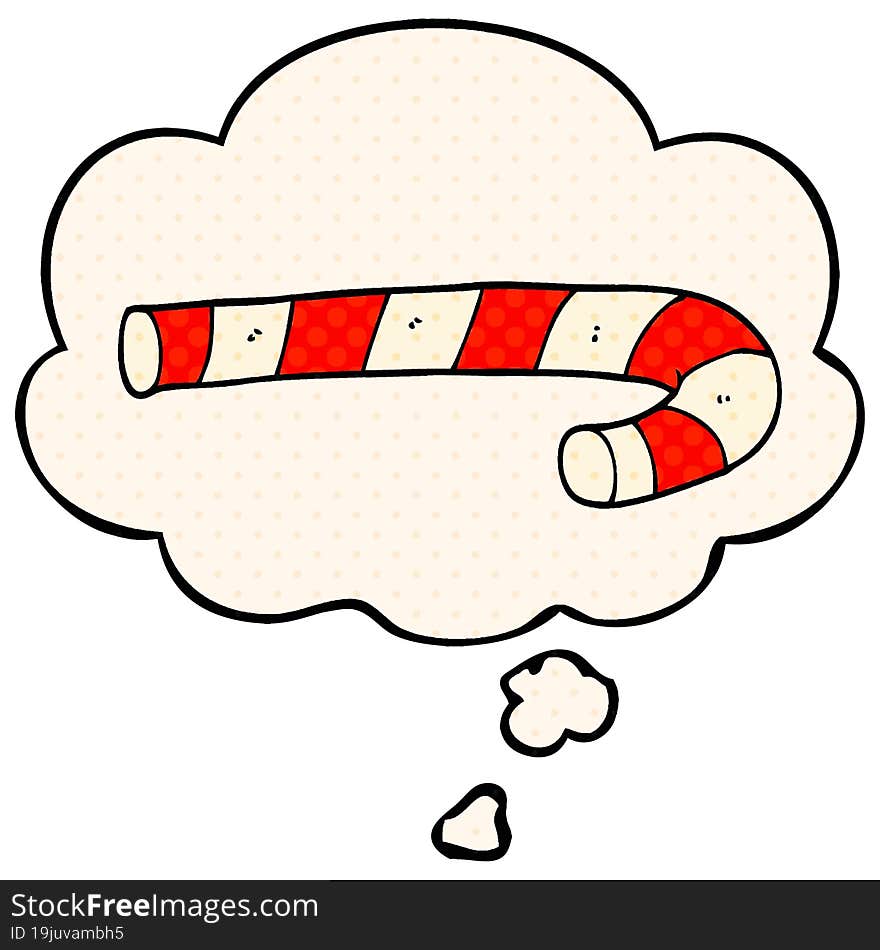 cartoon candy cane with thought bubble in comic book style