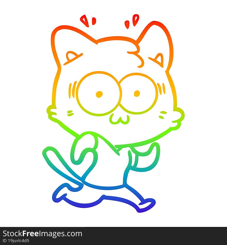 rainbow gradient line drawing cartoon surprised cat running