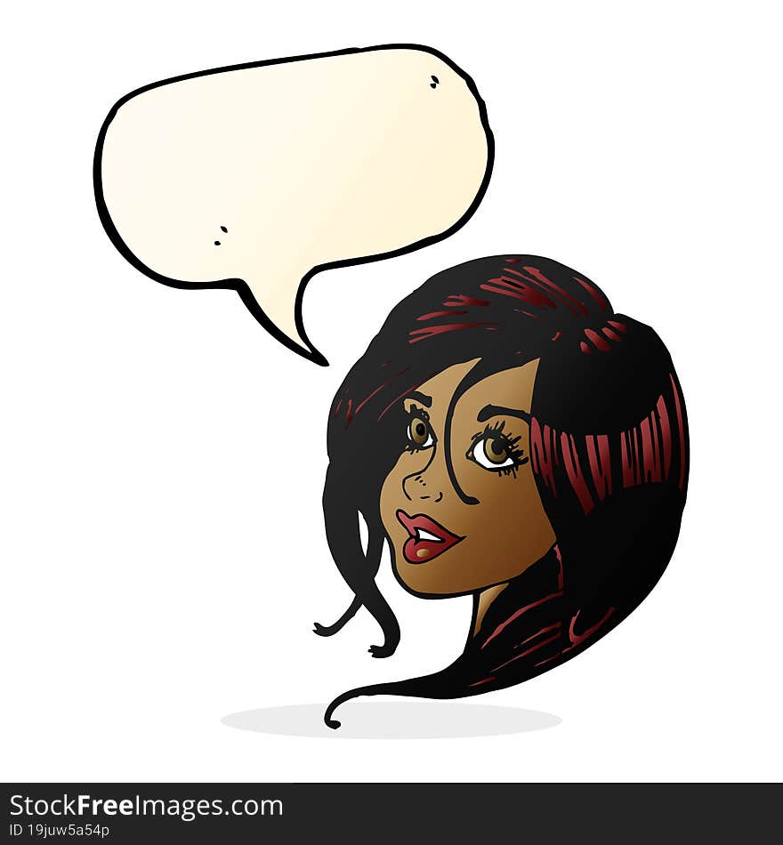 cartoon pretty female face with speech bubble