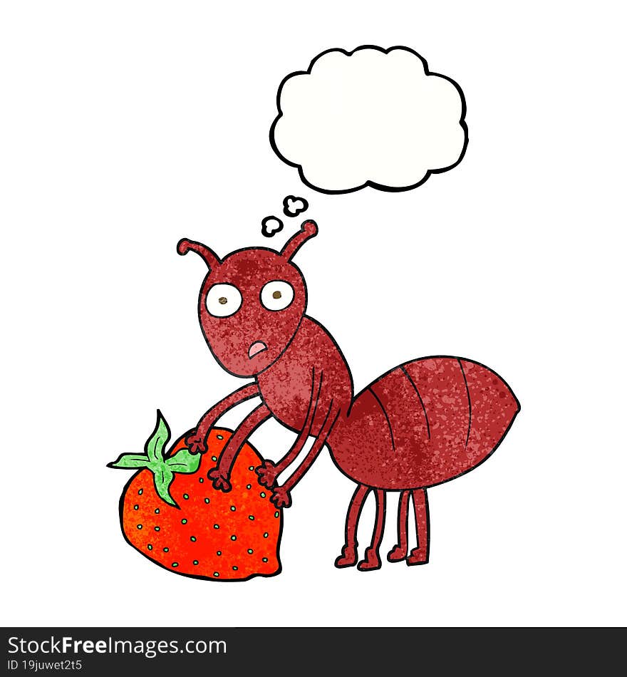 thought bubble textured cartoon ant with berry