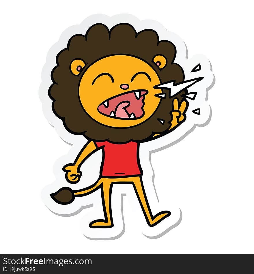 Sticker Of A Cartoon Roaring Lion