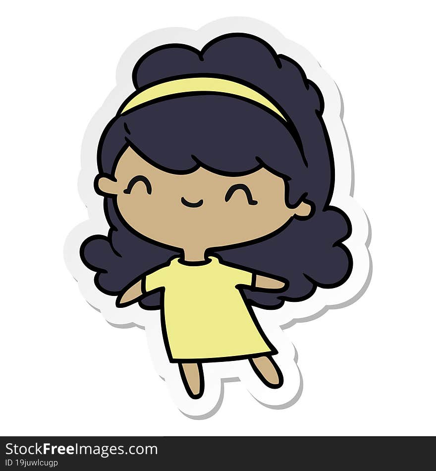 sticker cartoon illustration kawaii girl with head band. sticker cartoon illustration kawaii girl with head band