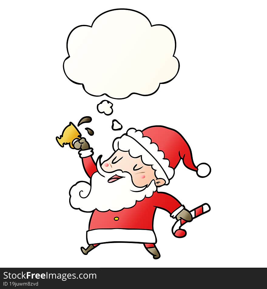 cartoon santa claus with hot cocoa and thought bubble in smooth gradient style