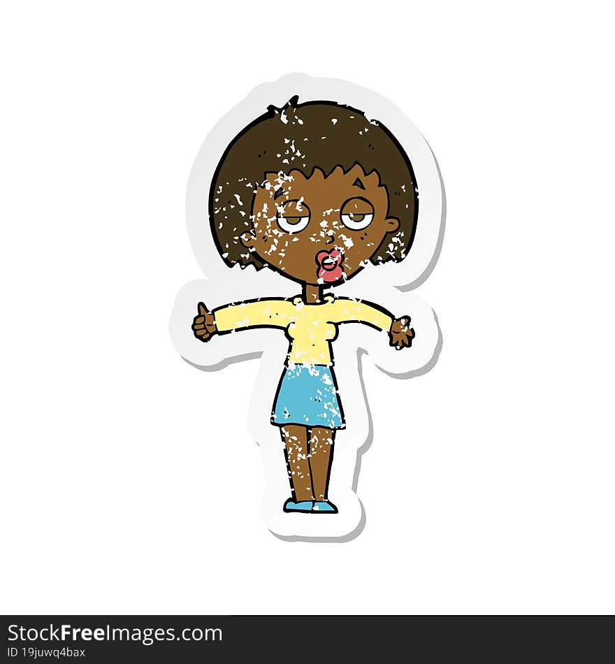 retro distressed sticker of a cartoon bored woman