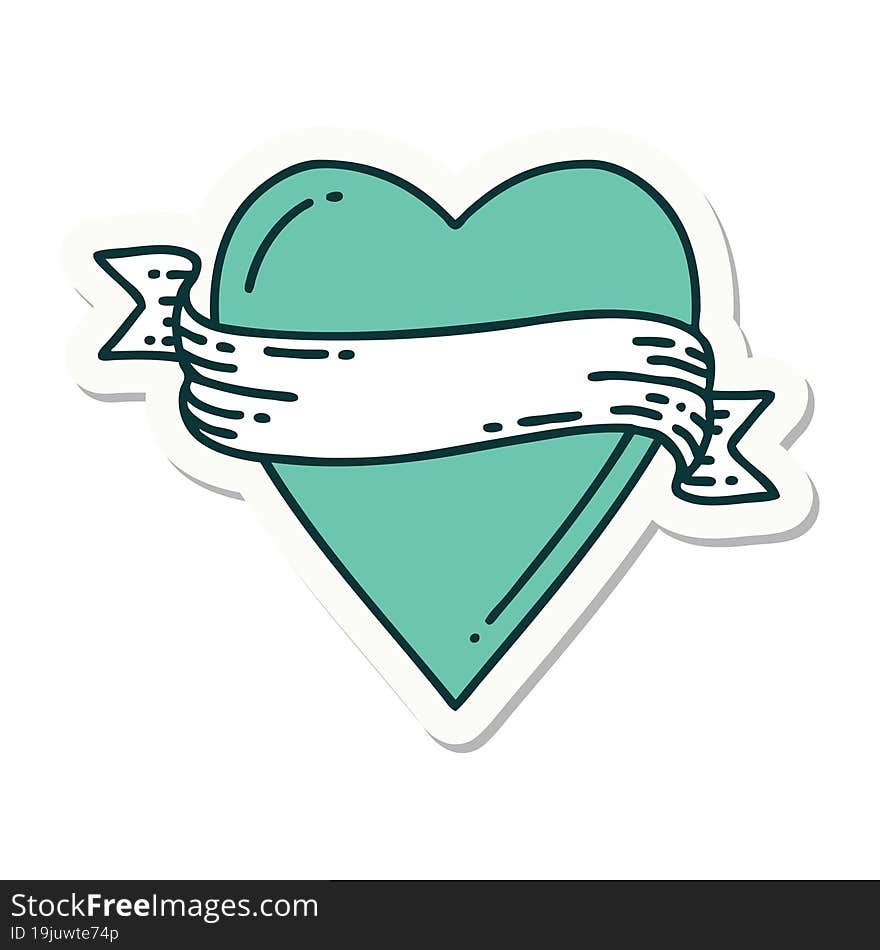 Tattoo Style Sticker Of A Heart And Banner