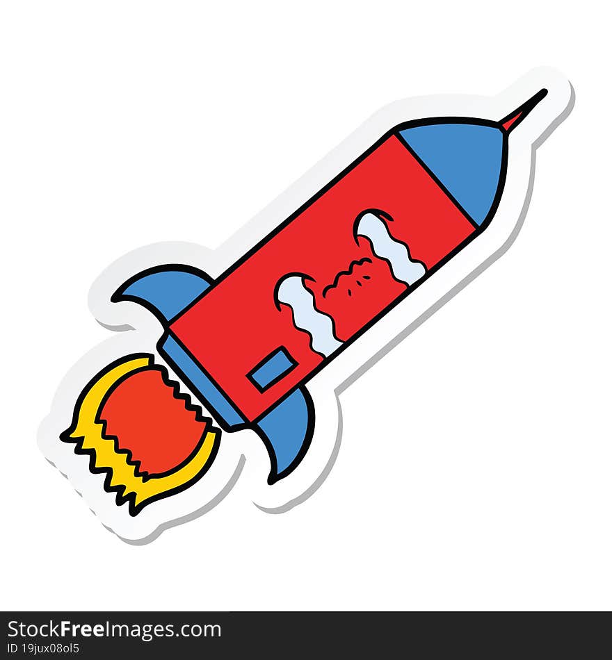 sticker of a cartoon crying rocket