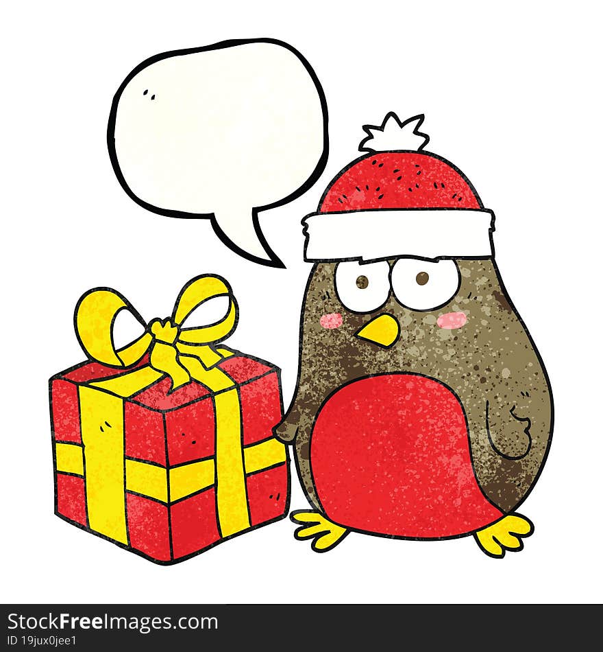 Speech Bubble Textured Cartoon Christmas Robin