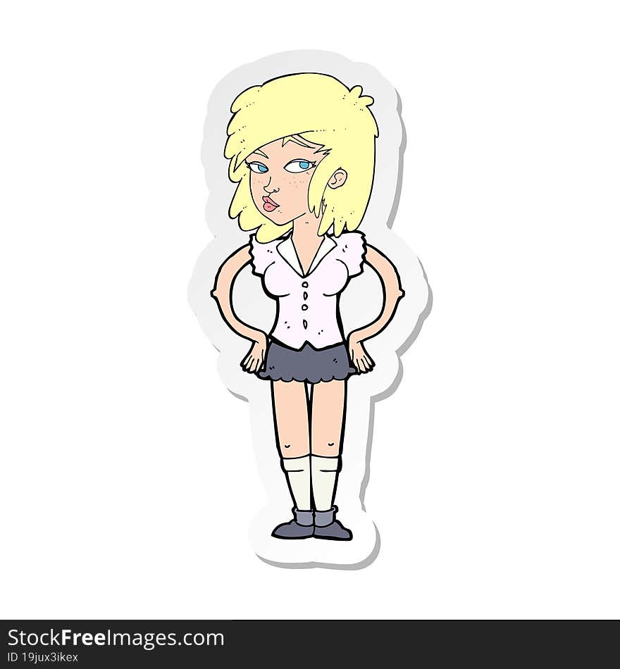 sticker of a cartoon pretty woman with hands on hips