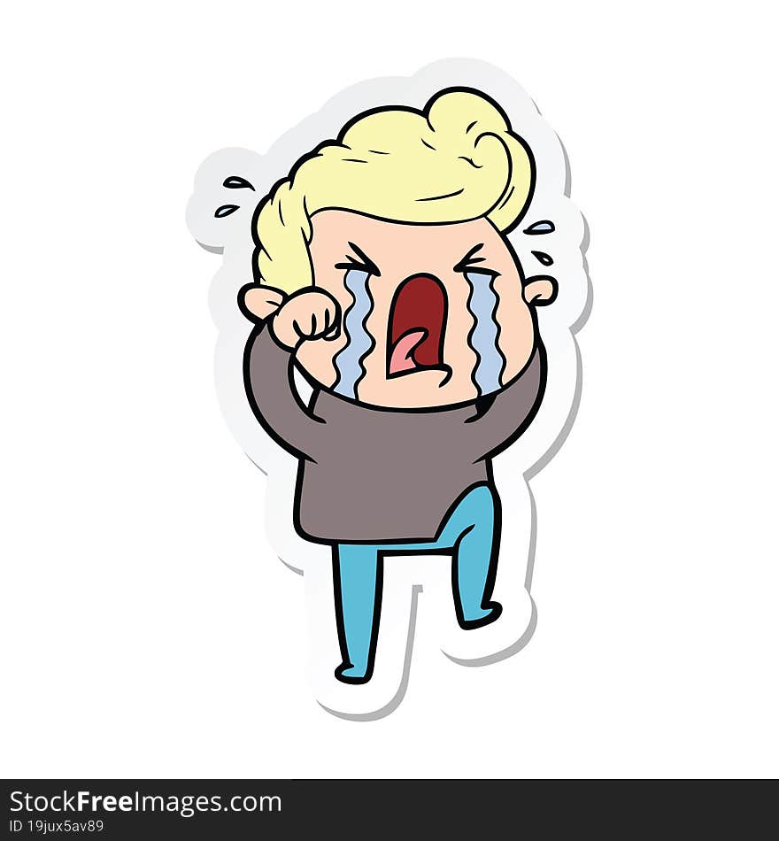 sticker of a cartoon crying man