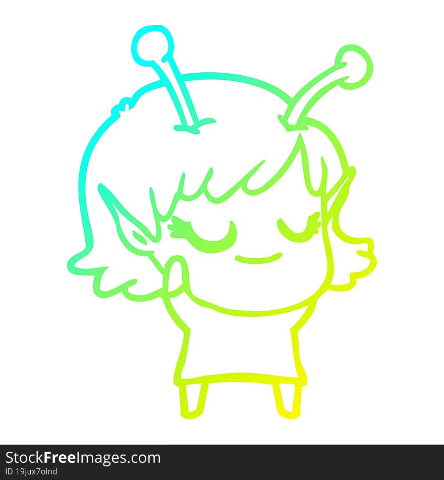 cold gradient line drawing smiling alien girl cartoon