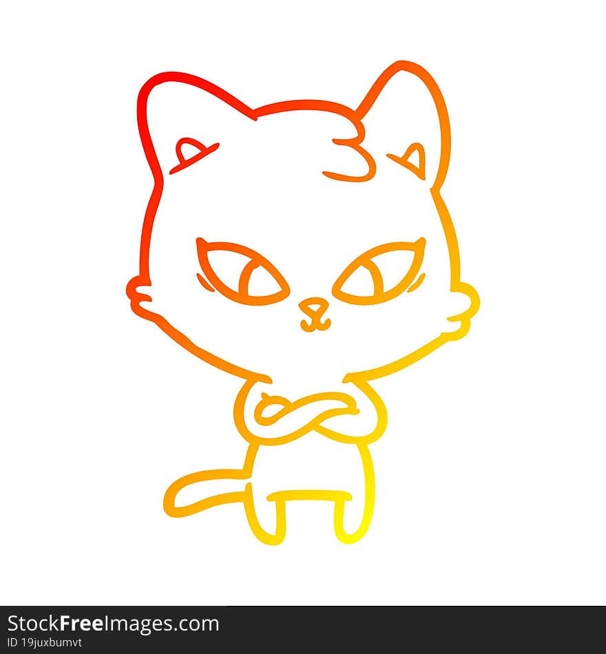 warm gradient line drawing of a cute cartoon cat