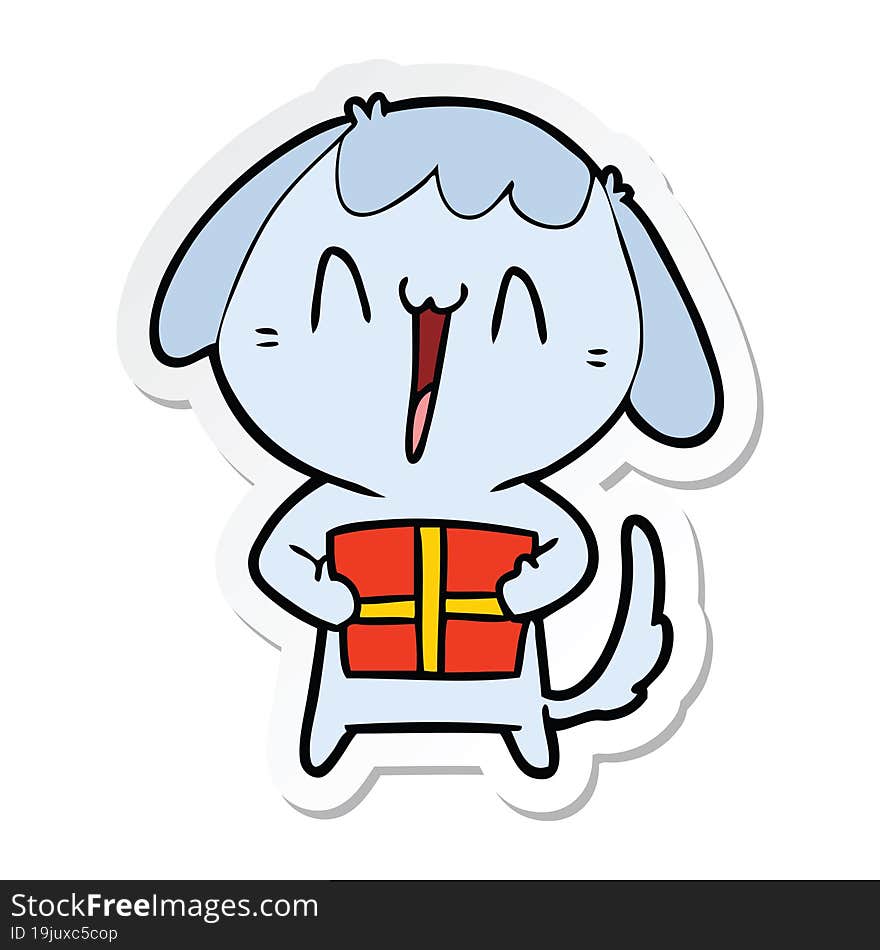 sticker of a cute cartoon dog with christmas present