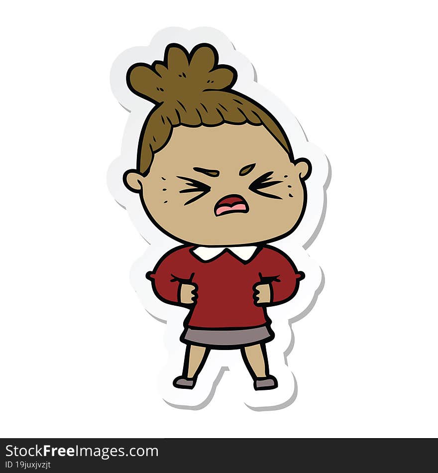 sticker of a cartoon angry woman