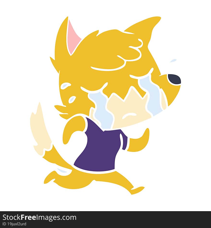 crying fox flat color style cartoon