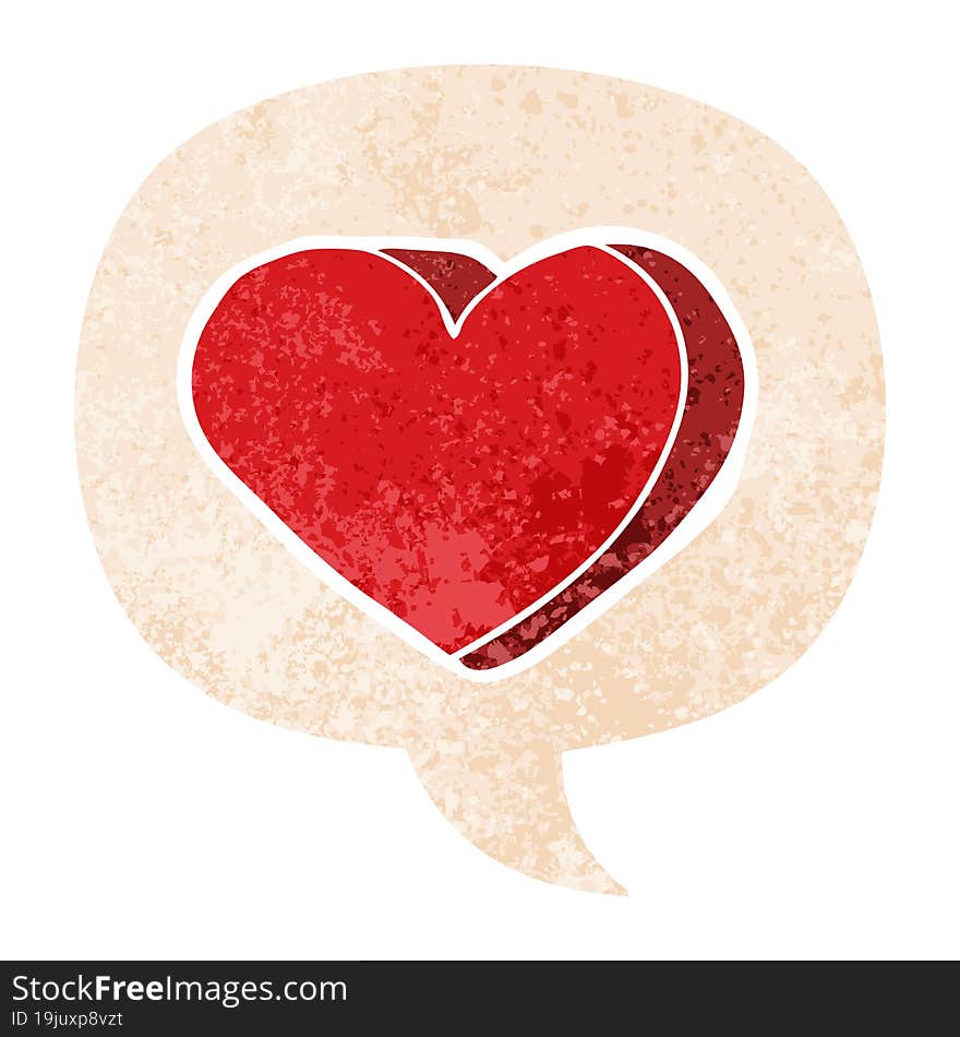 cartoon love heart and speech bubble in retro textured style