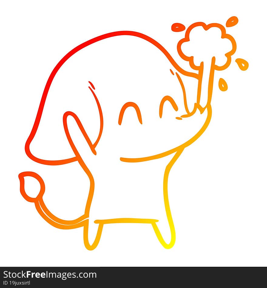 warm gradient line drawing cute cartoon elephant spouting water