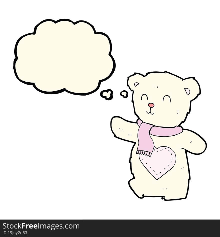 Cartoon White Teddy Bear With Love Heart With Thought Bubble