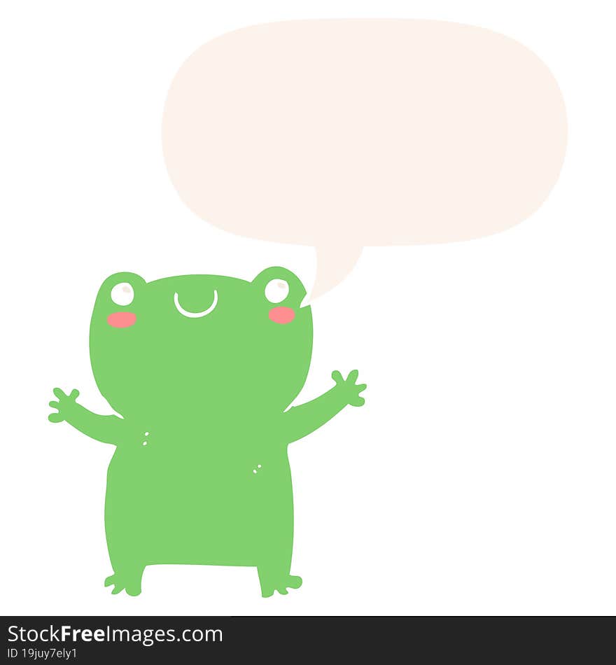 cute cartoon frog with speech bubble in retro style