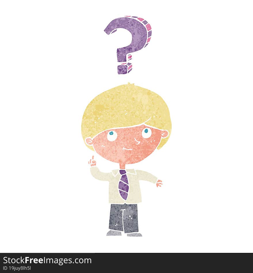 Cartoon School Boy With Question